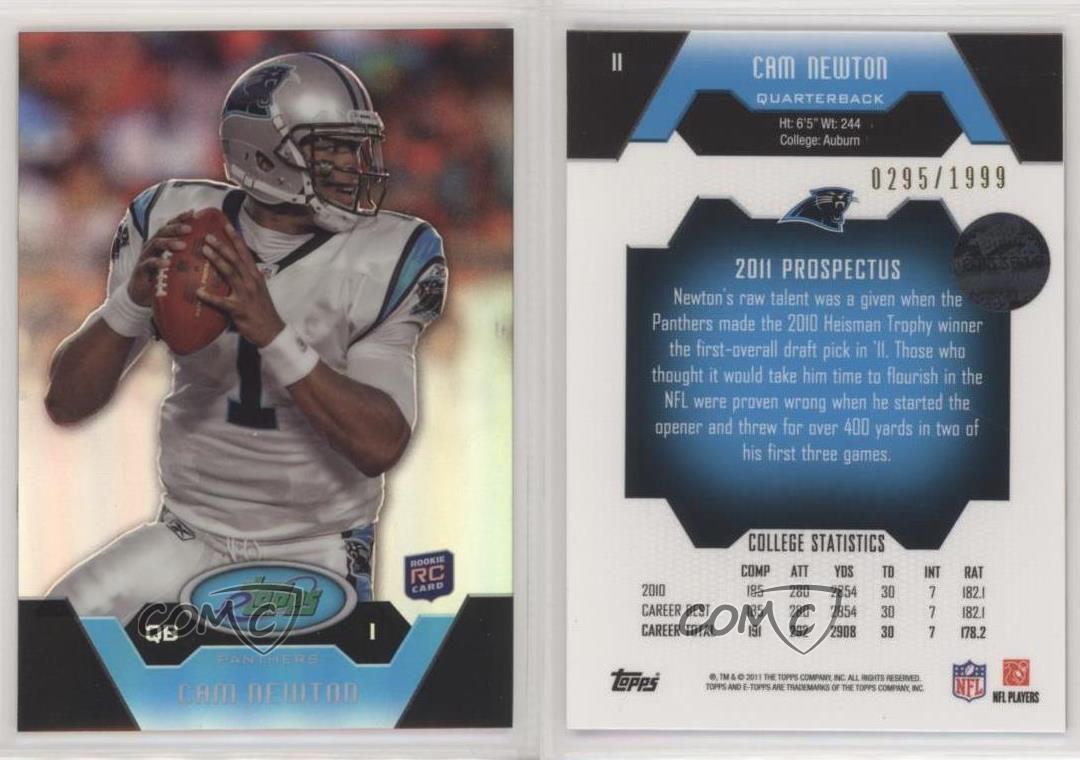 2011 eTopps /1999 Cam Newton #11 Rookie RC - Picture 3 of 3