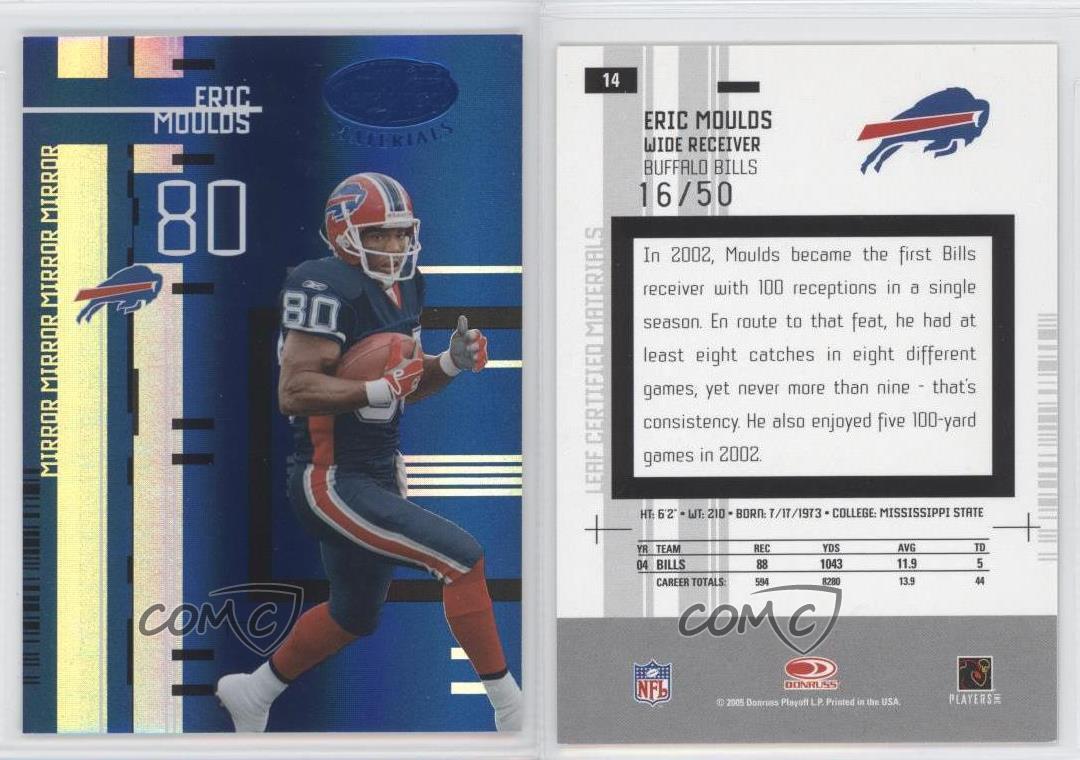 2005 Leaf Certified Materials Mirror Blue /50 Eric Moulds #14 - Picture 3 of 4