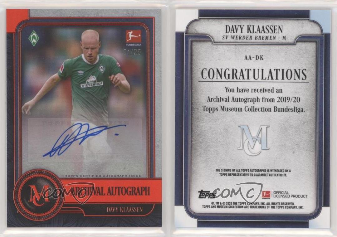 Colección Museo Topps 2019-20 Bundesliga Archivo Rubí/25 Davy Klaassen Automático - Imagen 3 de 3