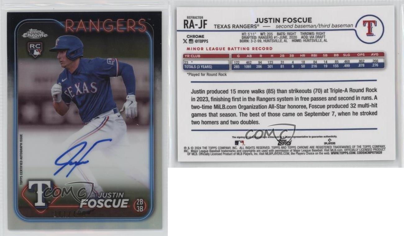 2024 Topps Chrome Rookie Auto Refractor /499 Justin Foscue #RA-JF Auto RC