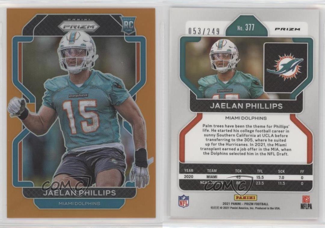 Panini Prizm Rookie Orange Prizm 2021/249 Jaelan Phillips #377 Rookie RC - Imagen 3 de 3