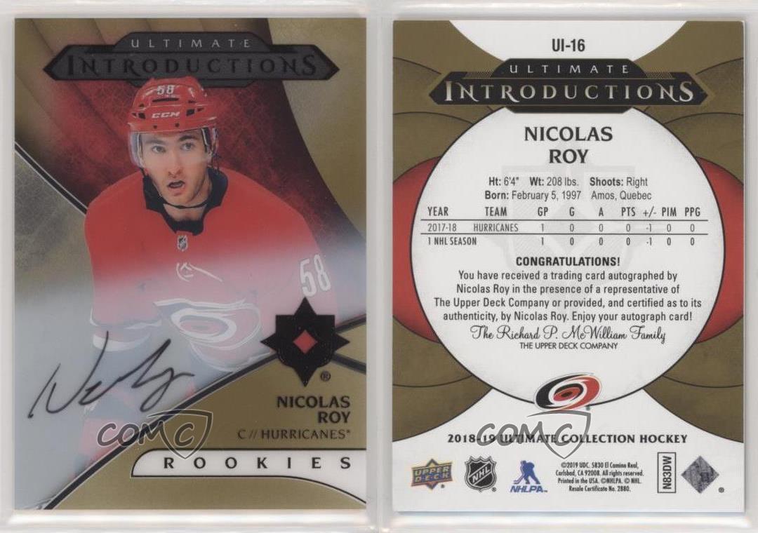 2018-19 Ultimate Collection Introductions Gold Nicolas Roy #UI-16 Rookie Auto RC