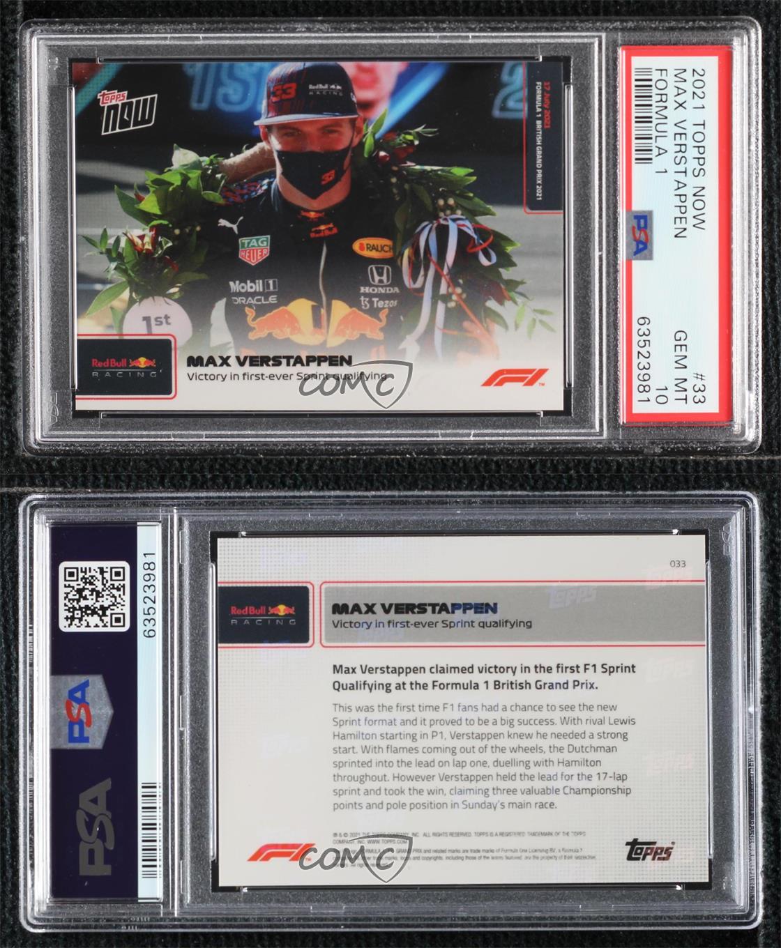 2021 Topps Now F1 /4512 Max Verstappen #033 PSA 10 GEM MT