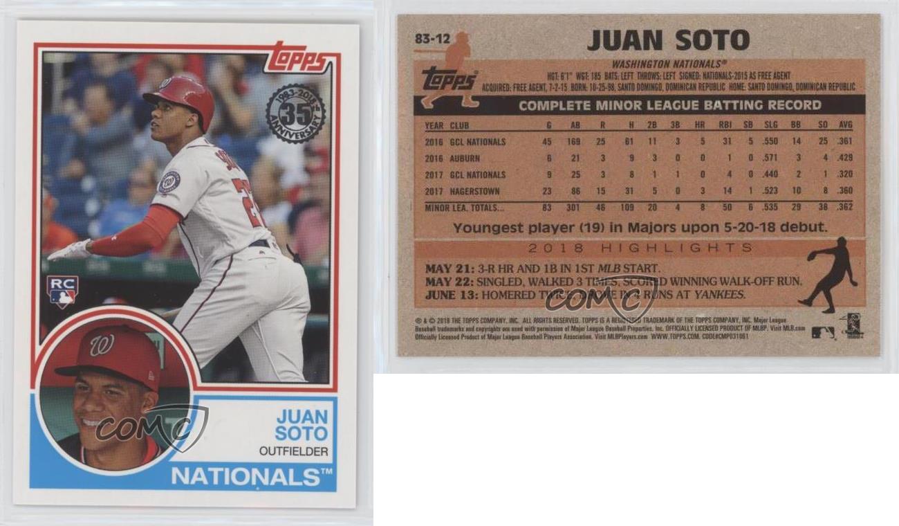 2018 Topps Update 1983 Topps Design Baseball #83-12 Juan Soto Rookie Card
