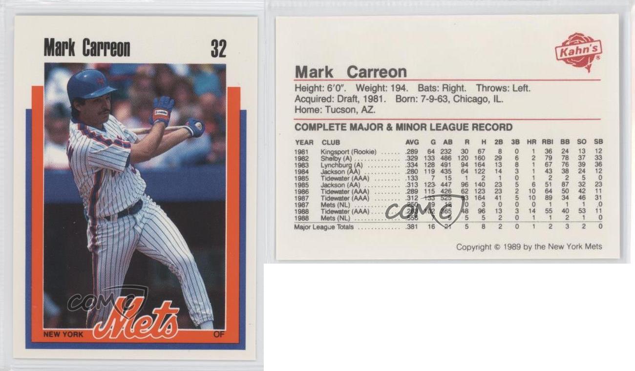 1989 Kahn's New York Mets Mark Carreon #32