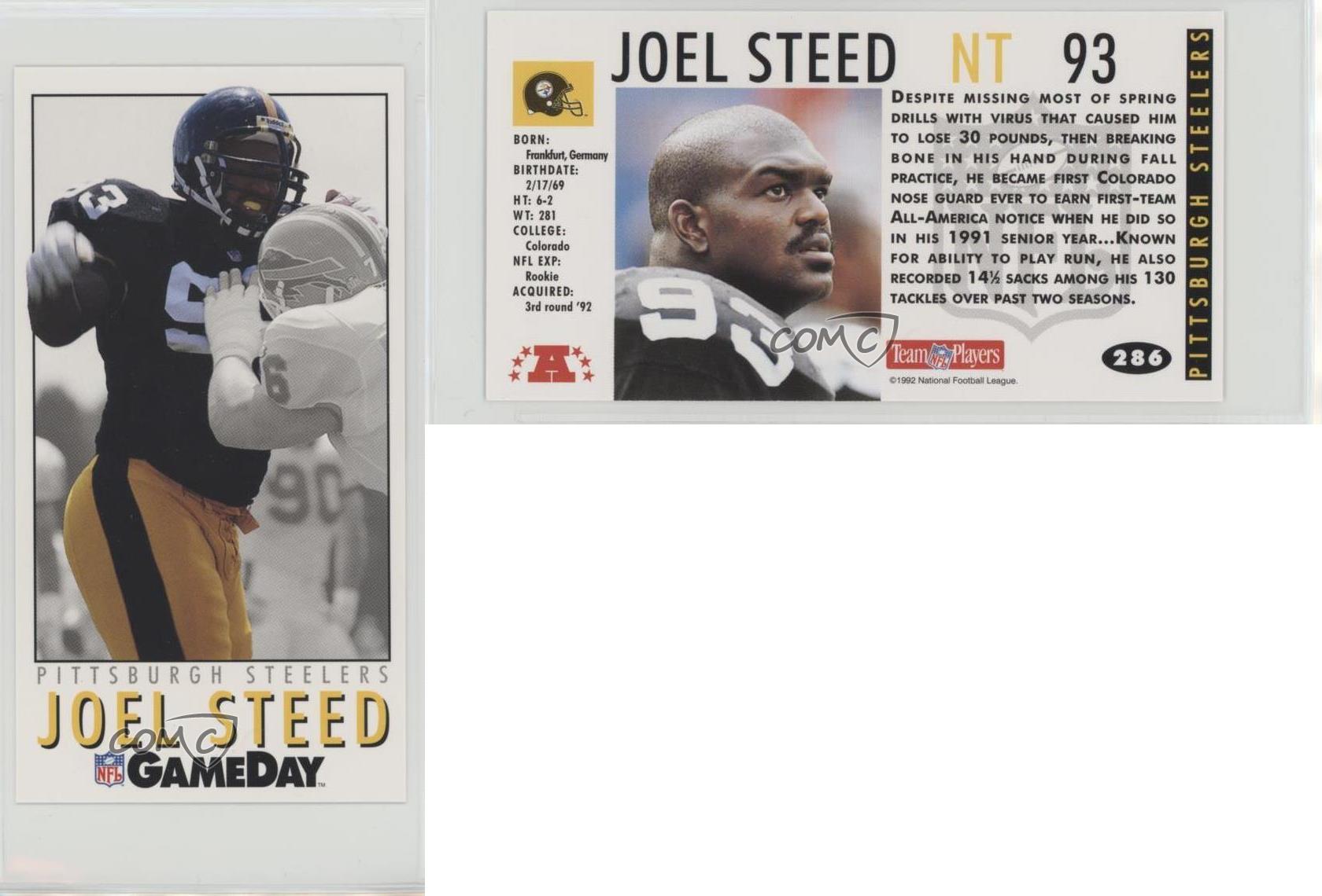 1992 Joel Steed RC Pittsburgh Steelers GameDay Card #286