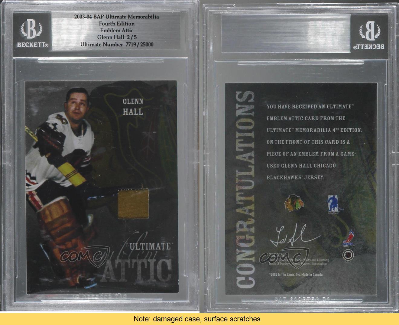 2003-04 ITG Ultimate Memorabilia 4th Edition Emblem Attic /5 Glenn Hall HOF - Picture 3 of 3