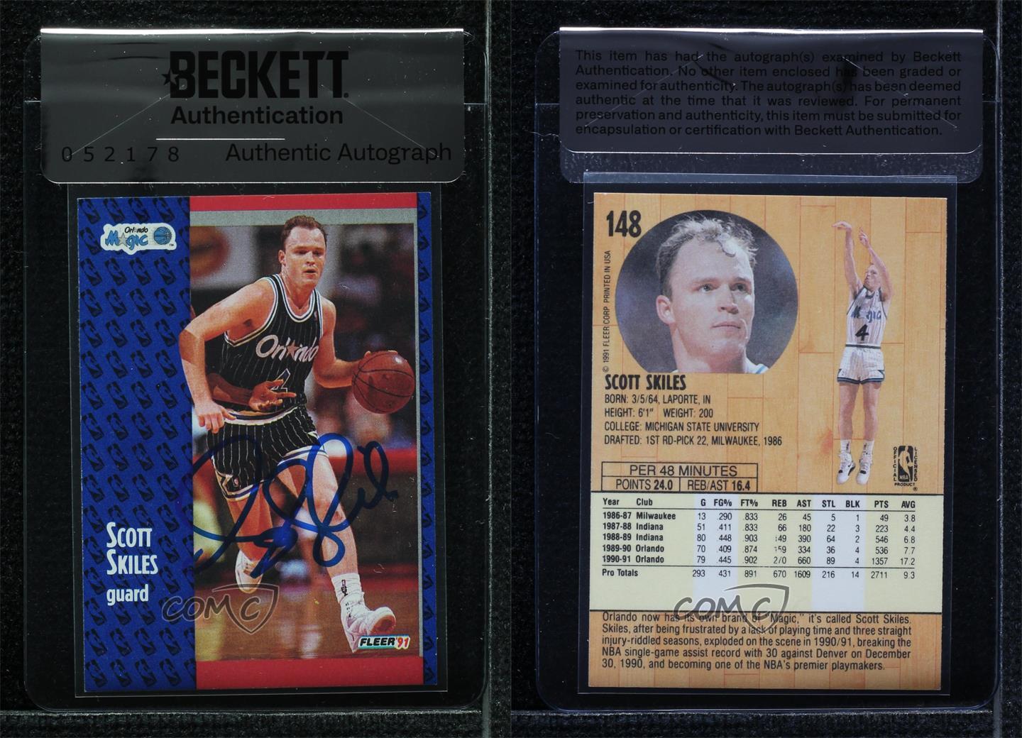 BAS 1991-92 Fleer Scott Skiles #148 Authentic Autographed Card with Seal