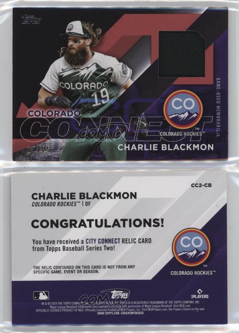 2024 Topps Series 2 City Connect Swatch Collection Red /25 Charlie Blackmon - Bild 3 von 3
