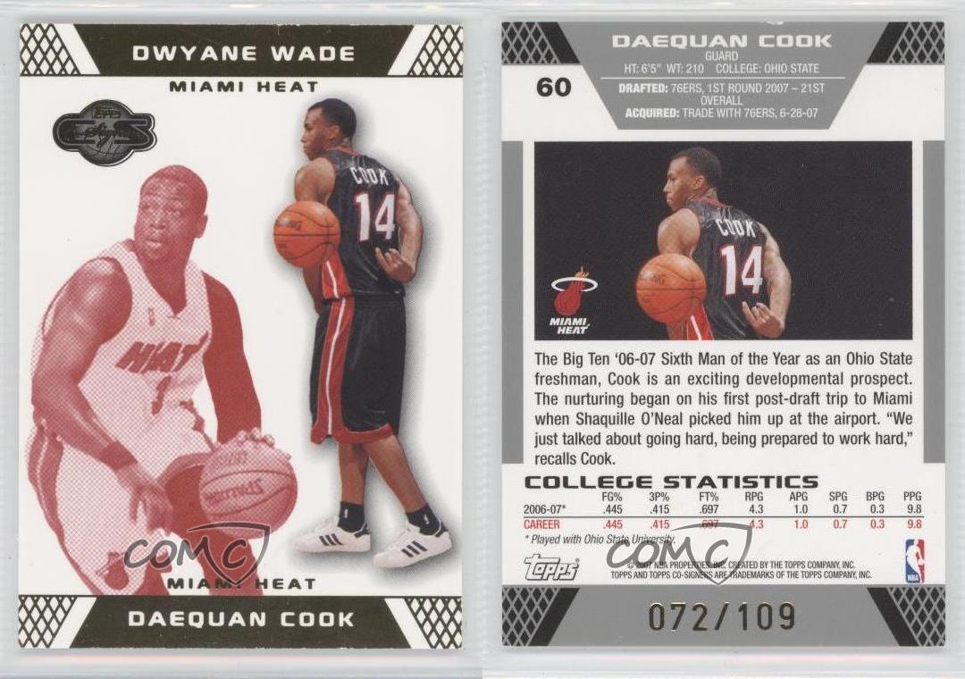 2007 Topps Co-Signers Gold Red /109 Daequan Cook Dwyane Wade #60 Rookie RC HOF