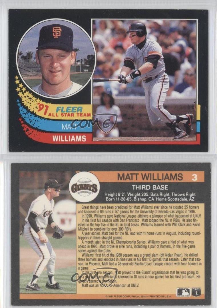 1991 Fleer All Star Team #3 Matt Williams San Francisco Giants Baseball ...