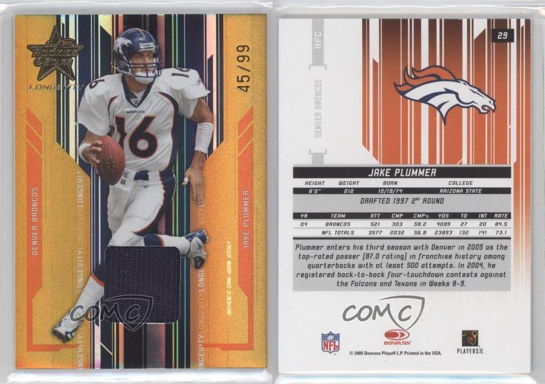 2005 Leaf Rookies & Stars Longevity Gold Materials /99 Jake Plummer #29 - Foto 4 di 4