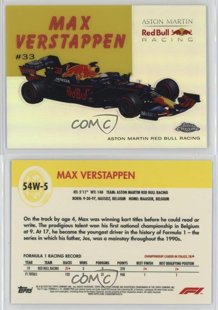 2020 Topps Chrome Formula 1 1954 World on Wheels Max Verstappen #54W-5 Rookie RC