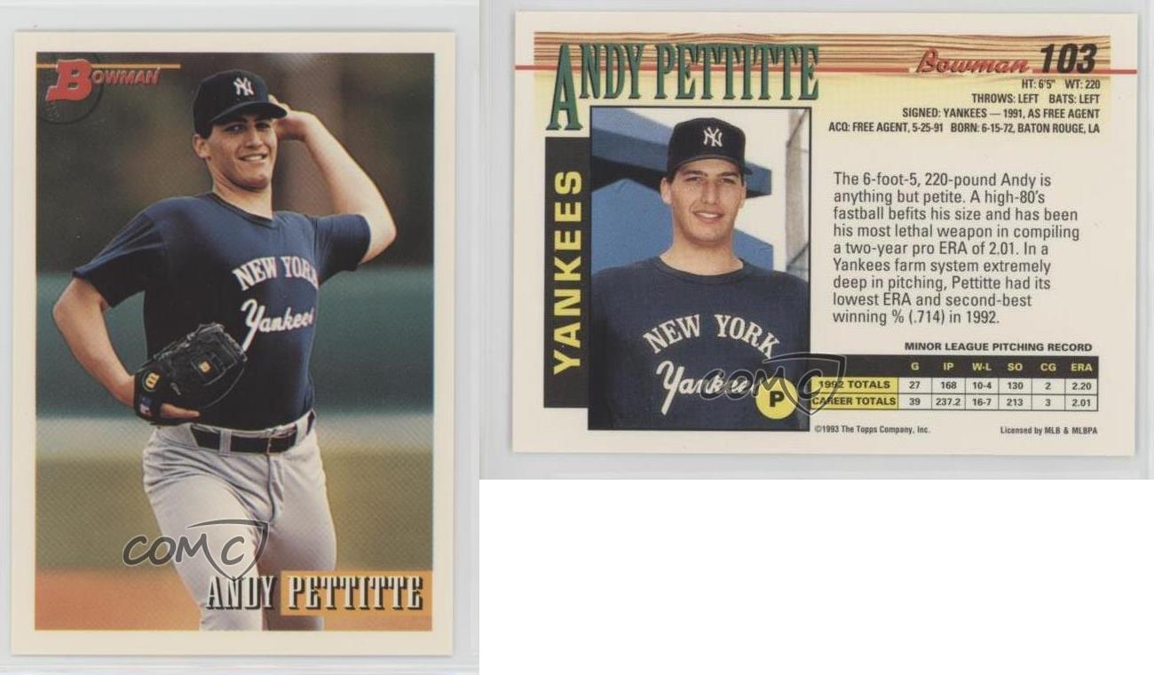 Andy Pettitte 1993 Bowman Baseball Rookie Card #103 