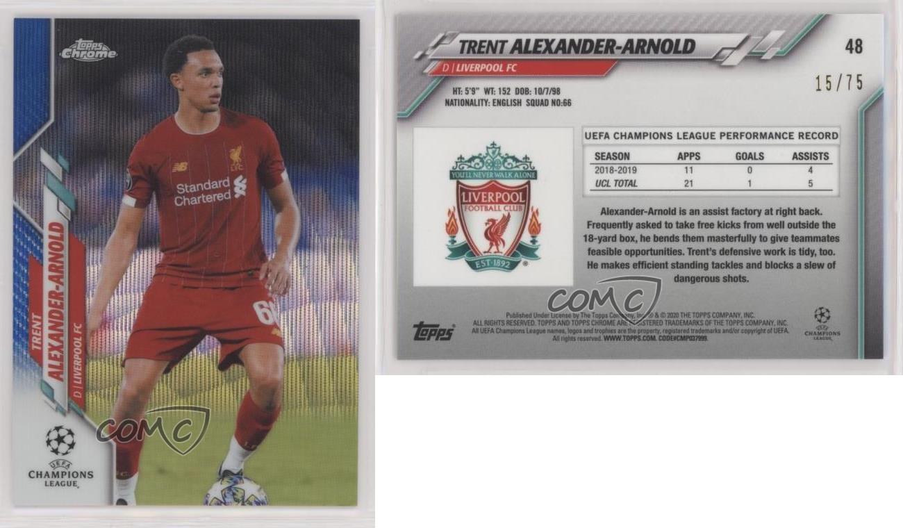 2019-20 Topps Chrome UCL Blue Wave Refractor /75 Trent Alexander-Arnold #48 - Picture 3 of 3