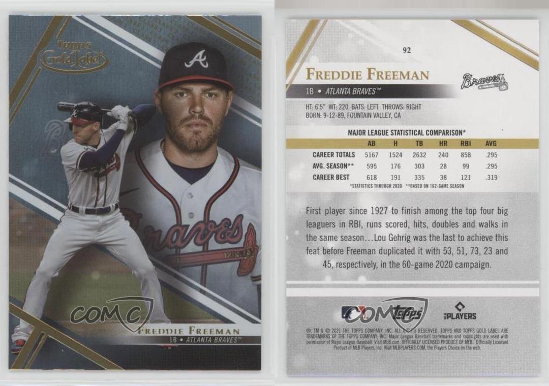 FREDDIE FREEMAN 2021 Topps Gold Label Baseball CLASS 1 Atlanta Braves #92