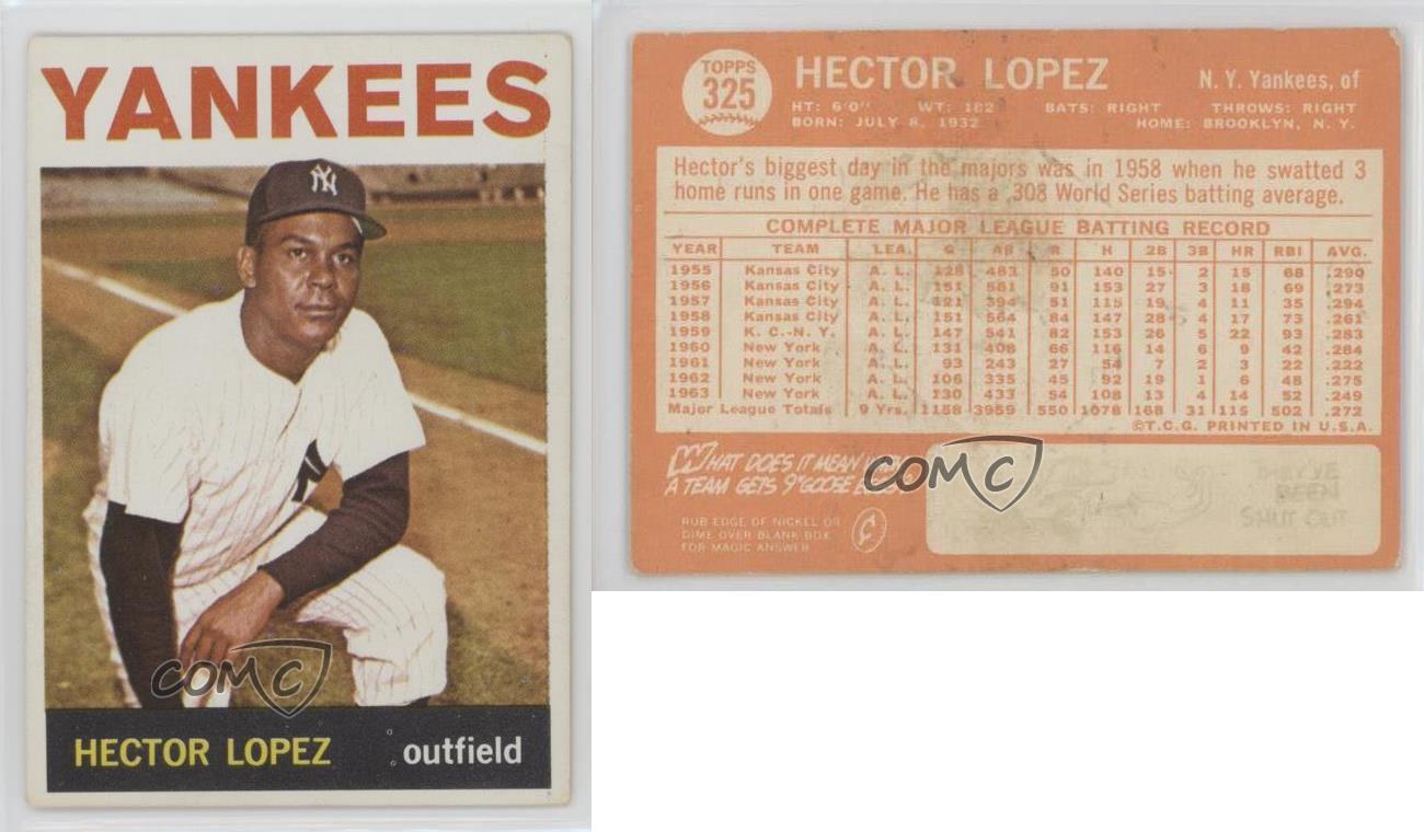 1964 Topps 325 Hector Lopez New York Yankees Baseball Card eBay