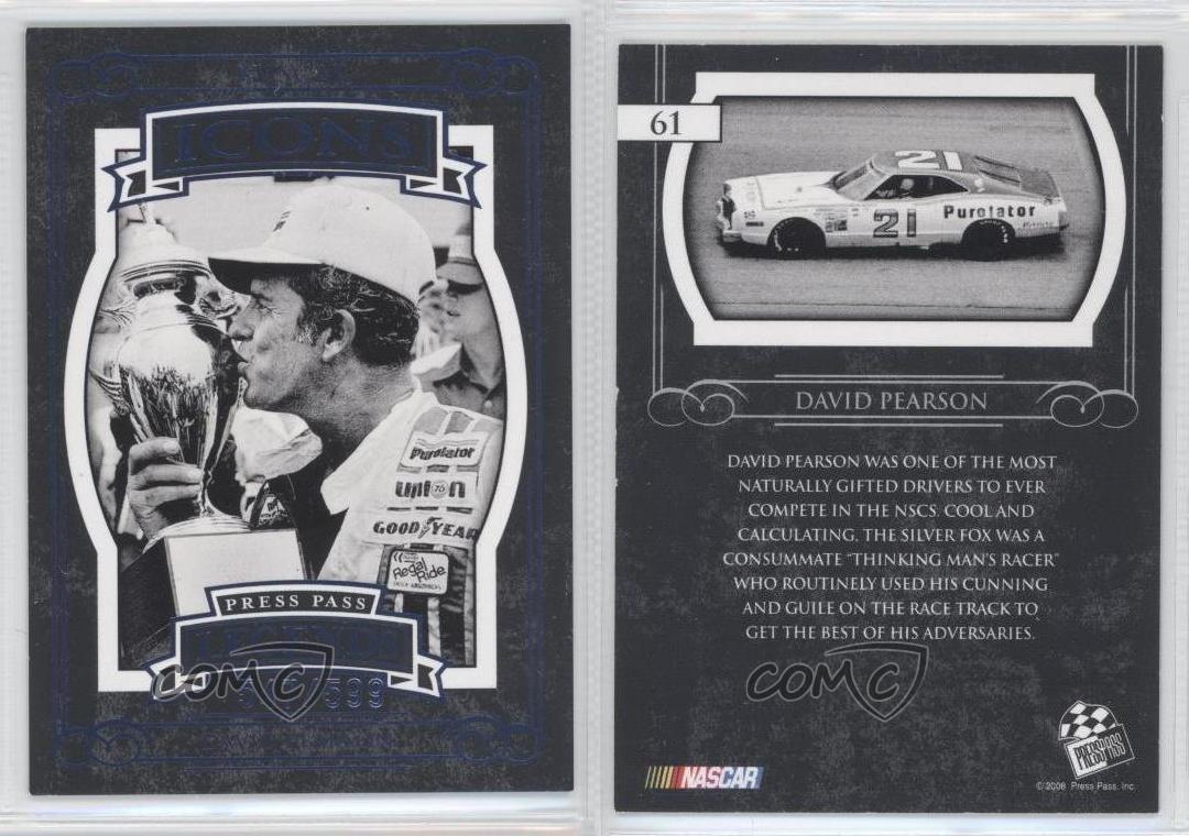 2008 Press Pass Legends Icons Blu /599 David Pearson #61 HOF - Foto 3 di 4