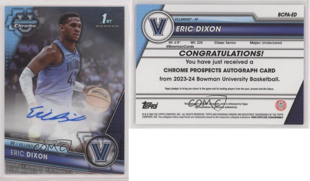 2023-24 Bowman University Chrome - Chrome Prospect Autographs #BCPA-ED Eric Dixon (AU, RC)