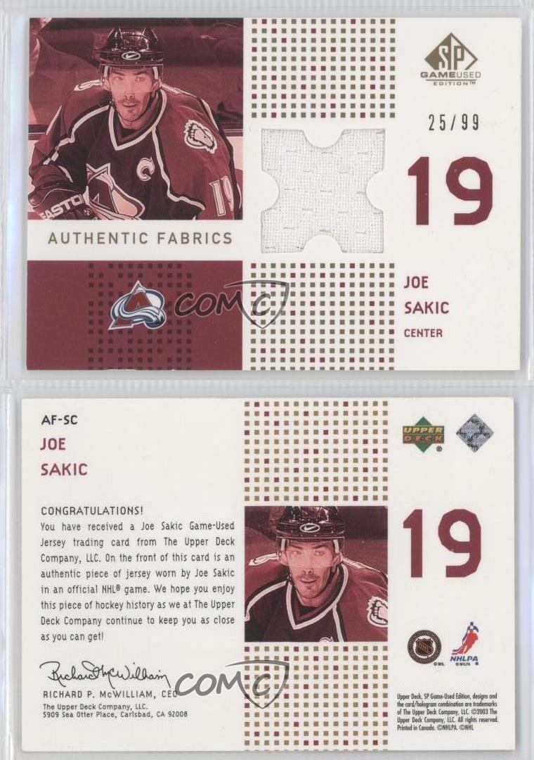 2002-03 Joe Sakic Game Worn Jersey. Hockey Collectibles Uniforms, Lot  #82043