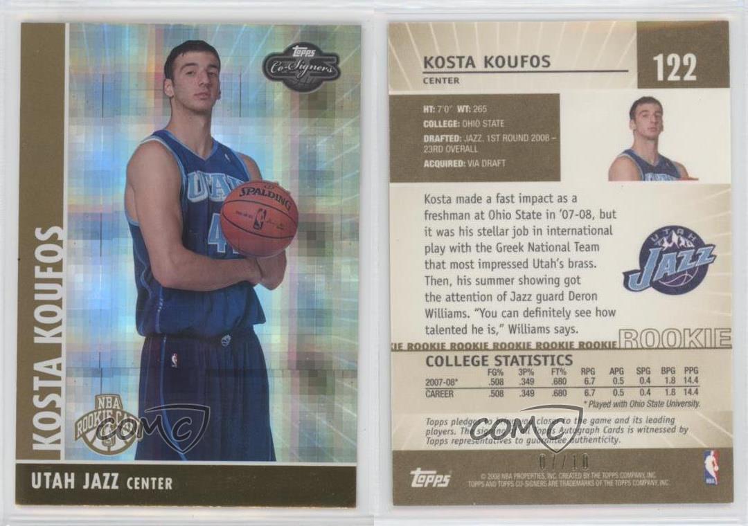 2008-09 Topps Co-Signers Rookie Gold Hyper /10 Kosta vendu Koufos #122 Rookie RC