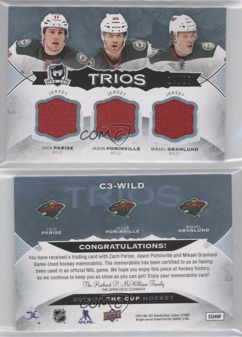 2014 Upper Deck The Cup Trios /25 Zach Parise Jason Pominville Mikael Granlund - Foto 3 di 3