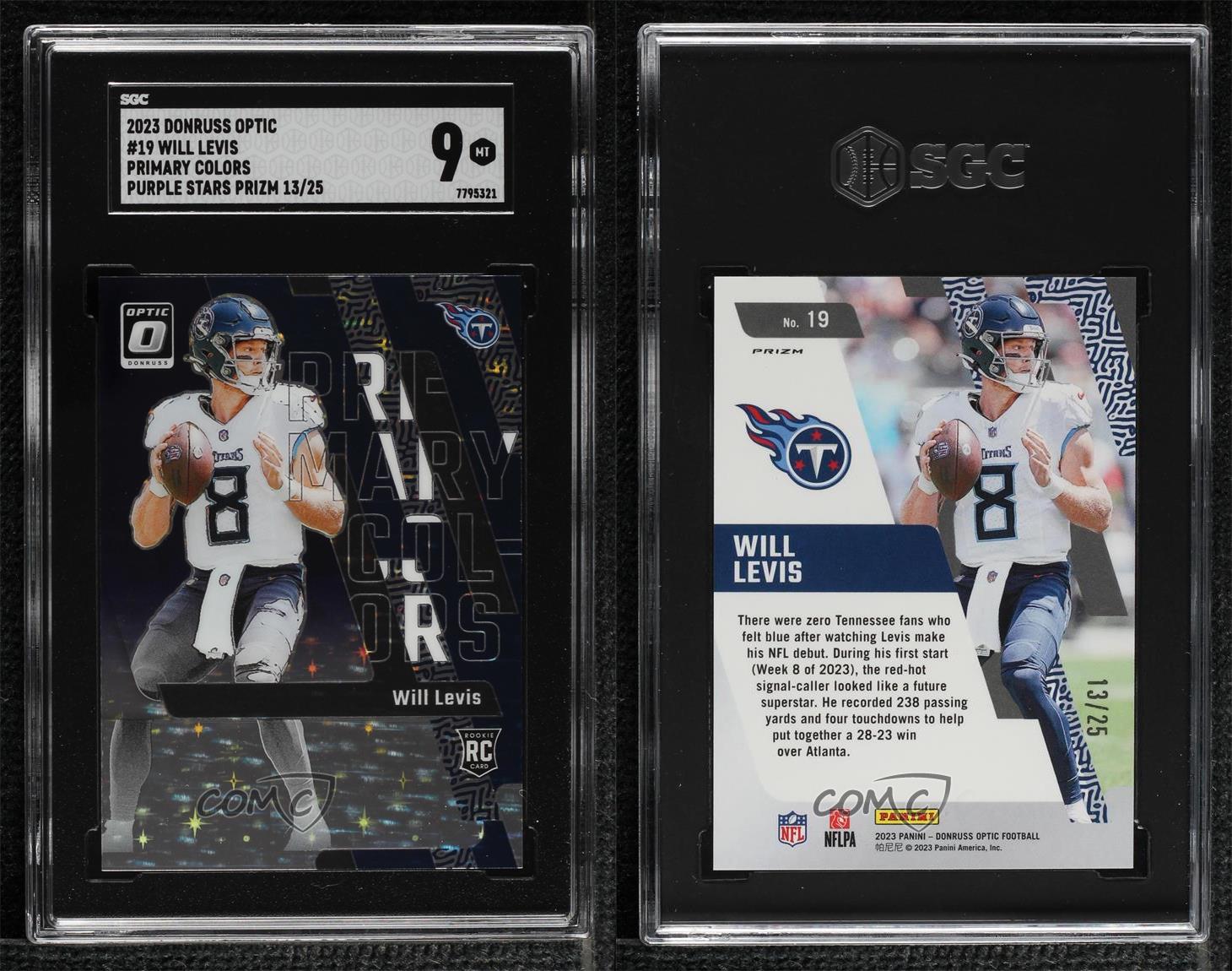 Panini Donruss Optic Purple Stars Prizm 2023 /25 Will Levis SGC 9 COMME NEUF Rookie RC soldes