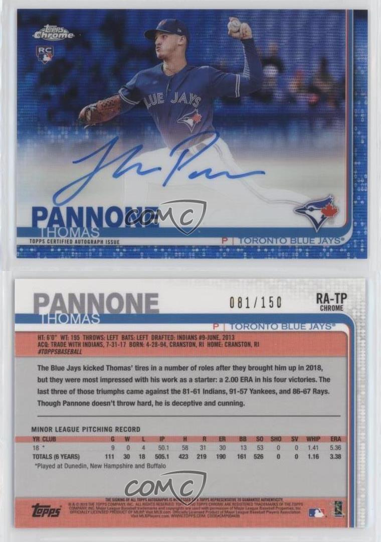 2019 Topps Chrome Rookie Blue Wave Refractor /150 Thomas Pannone #RA-TP Auto RC