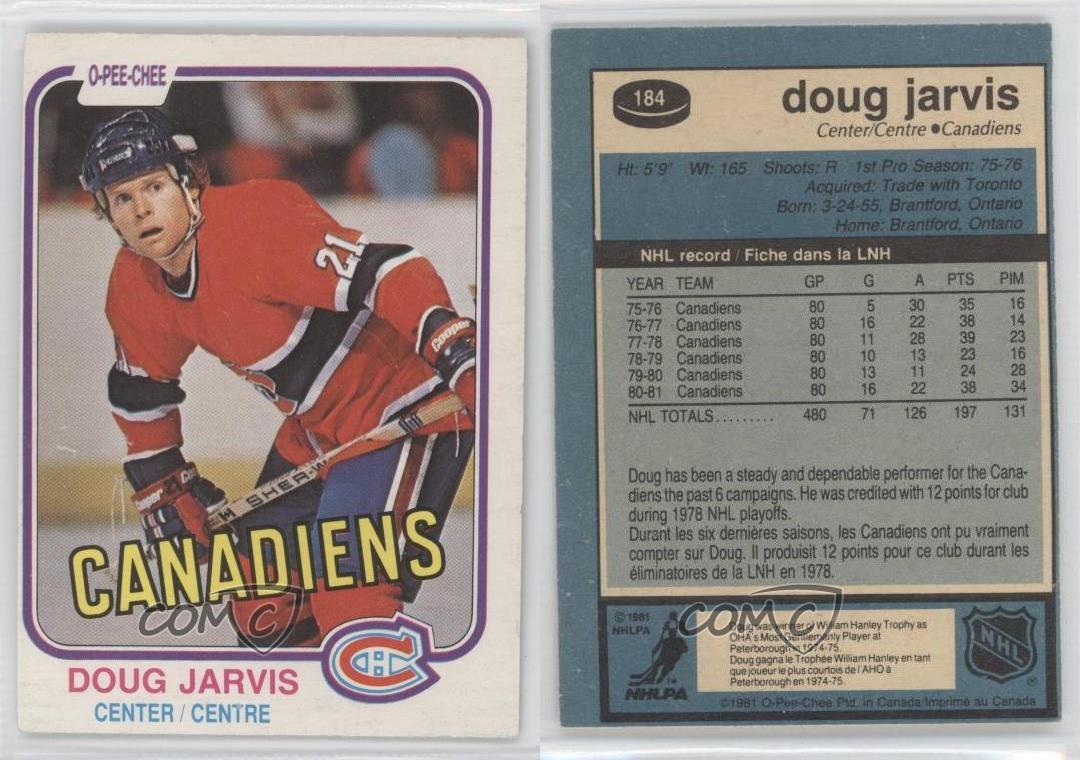 Doug Jarvis Hockey Card 1981-82 O-Pee-Chee #184 Doug Jarvis Doug Jarvis Hockey Card 1981-82 O-Pee-Chee #184 Doug Jarvis