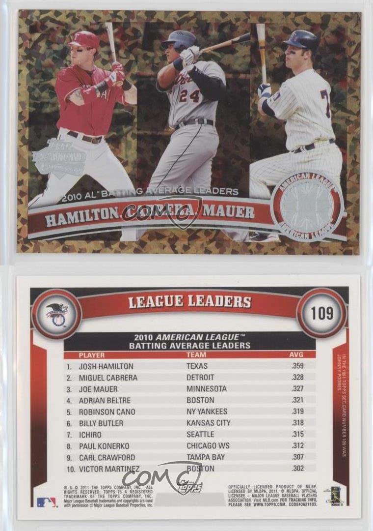 2011 Topps Cognac Diamond Anniversary Josh Hamilton Miguel Cabrera Joe Mauer HOF - Picture 3 of 4