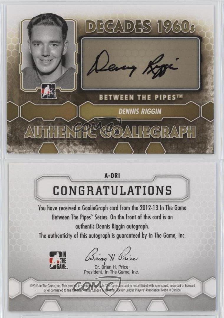 2012-13 ITG Between the Pipes GoalieGraph Dennis Riggin #A-DRI Auto