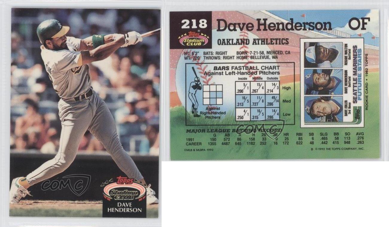 1992 Topps Stadium Club 218 Dave Henderson Oakland Athletics Baseball Card eBay