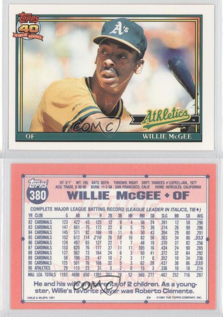  1991 Topps #380 Willie McGee : Collectibles & Fine Art