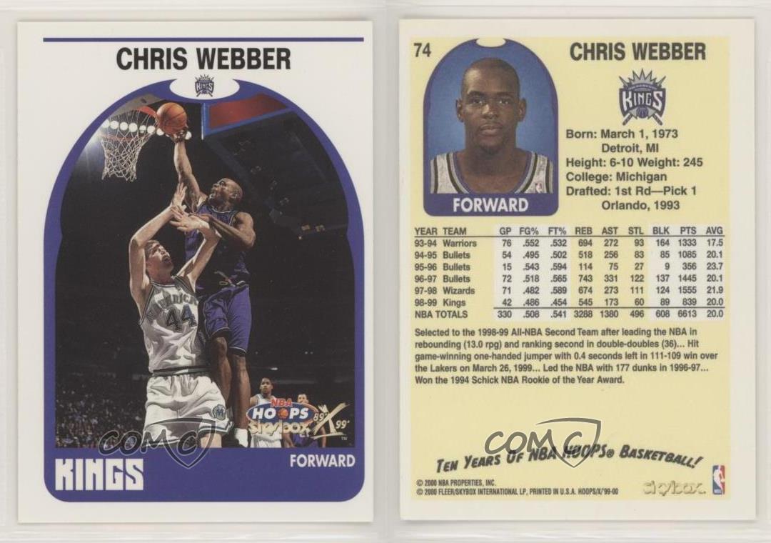  1999-00 NBA Hoops Decade #74 Chris Webber Sacramento