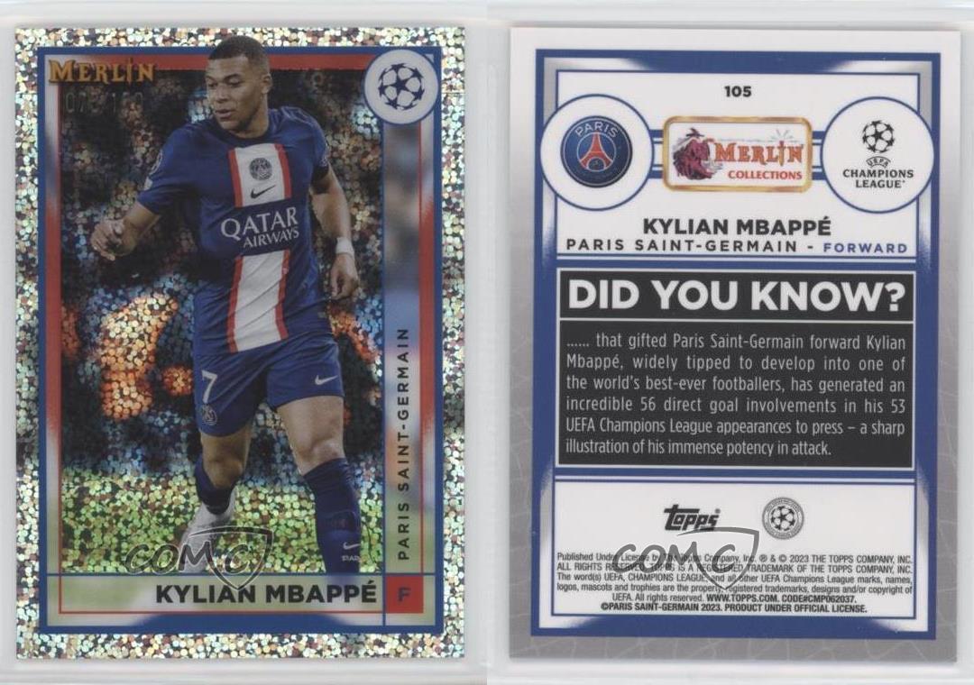 Merlín 2022 UEFA Club Competitions Speckle Refractor/150 Kylian Mbappe Mbappé - Imagen 4 de 4