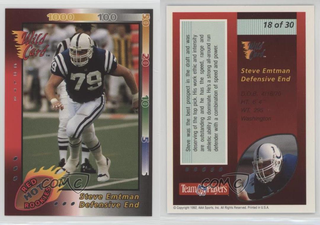 1992 Wild Card #18 Steve Emtman Red Hot Rookies Silver Colts NM-MT