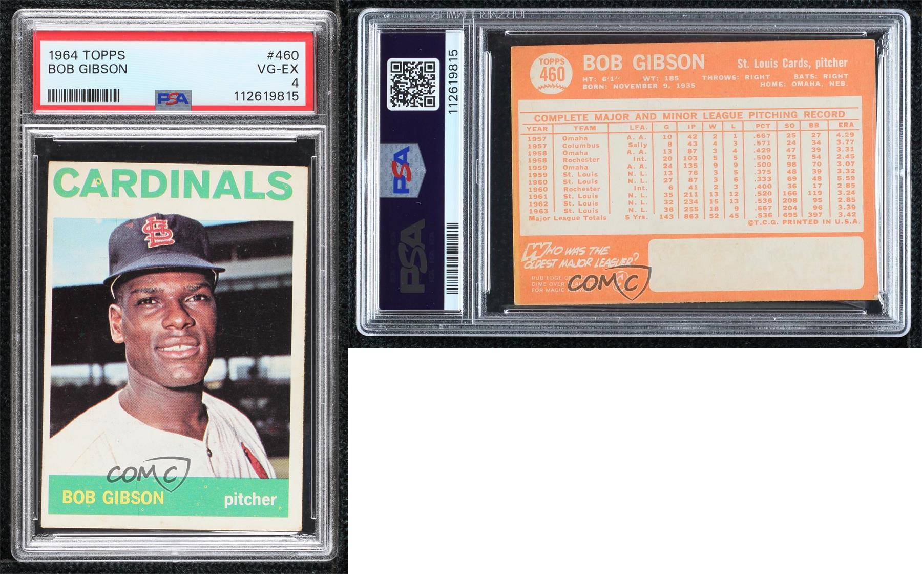 1964 Topps Bob Gibson #460 PSA 4 HOF - Picture 3 of 4