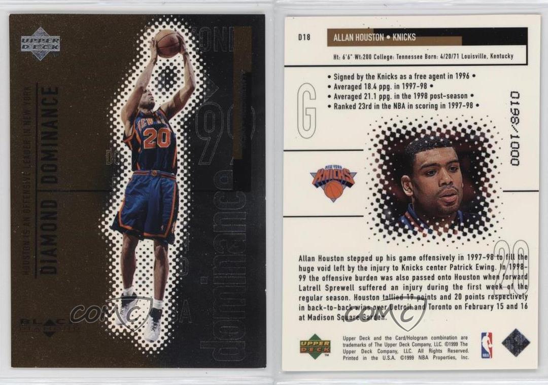 1998-99 Upper Deck Black Diamond Diamond Dominance /1000 Allan Houston #D18 - Zdjęcie 3 z 3