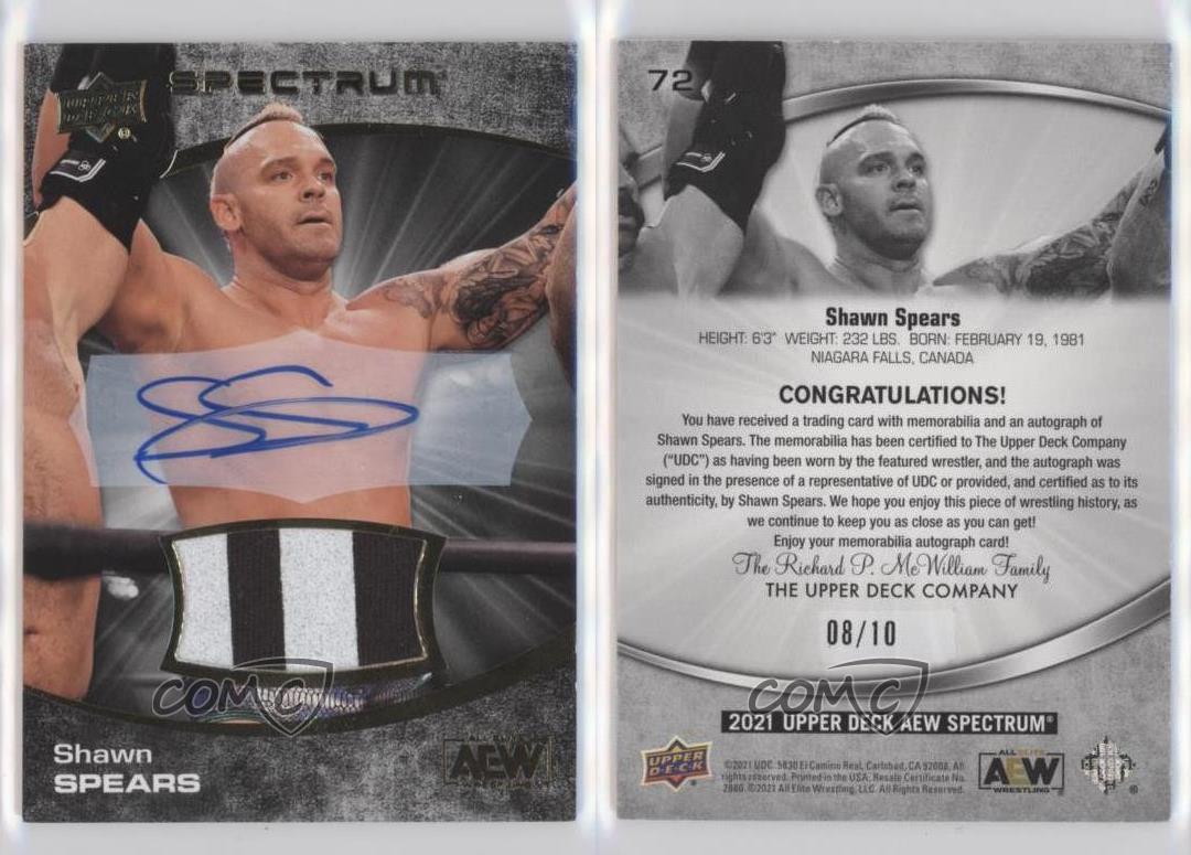 2021 AEW Spectrum Dark Memorabilia /10 Tye Dillinger Shawn Spears #72 Auto