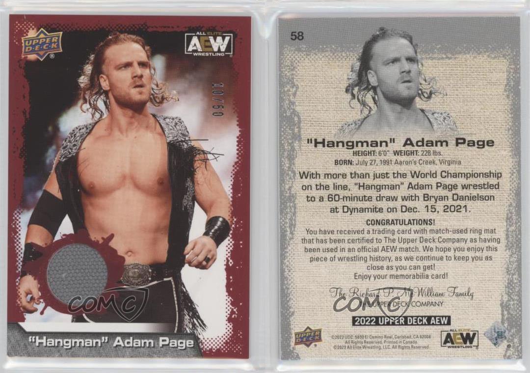 2022 Upper Deck AEW All Elite Wrestling Red Mat Relics /50 Hangman Adam Page #58