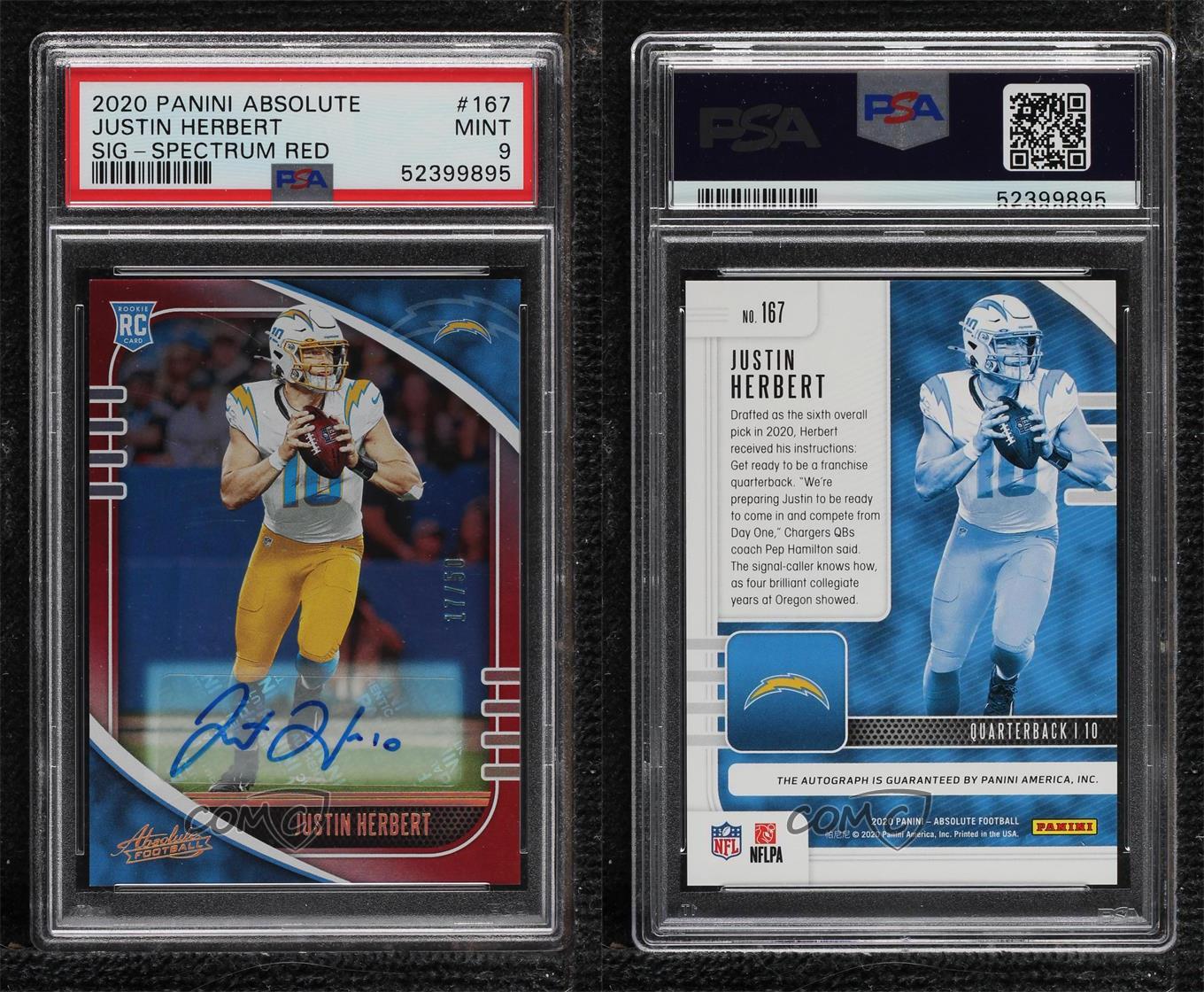2020 Absolute Signatures Red Spectrum /50 Justin Herbert PSA 9 Rookie Auto RC - Picture 3 of 3