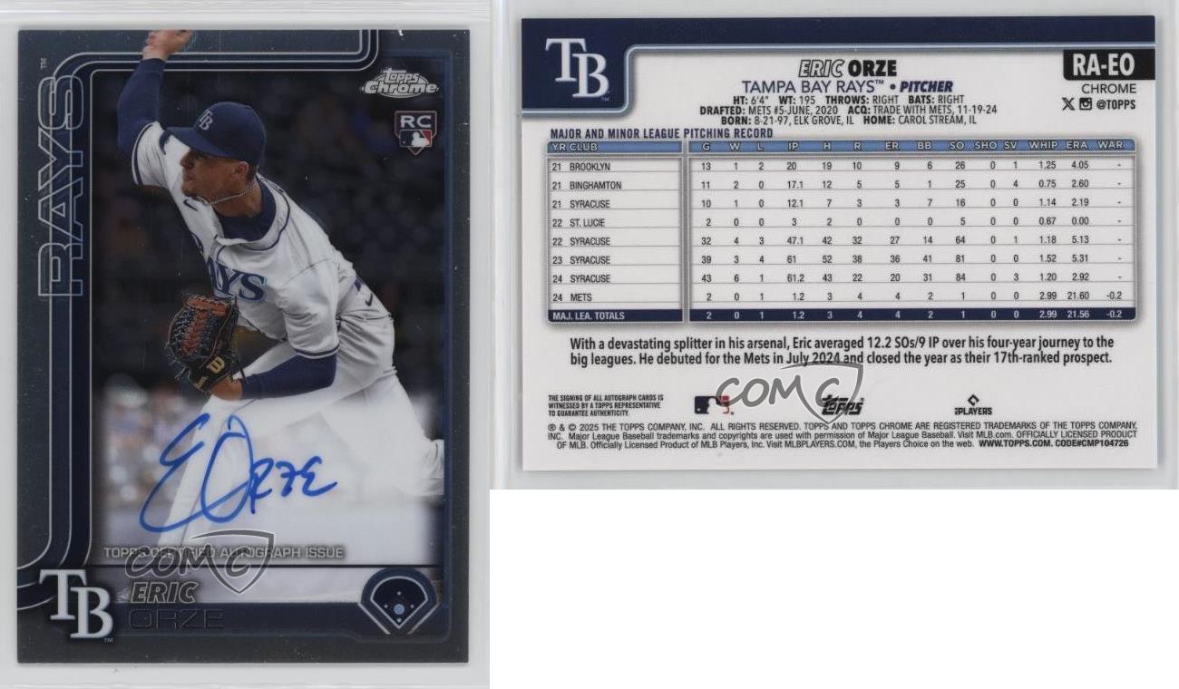 2025 Topps Chrome Rookie Auto Eric Orze #RA-EO Auto RC