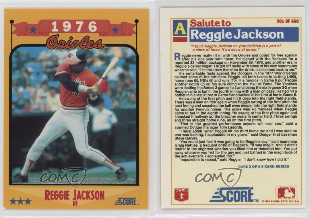 Reggie Jackson - Orioles #501 Score 1988 Baseball Trading Card