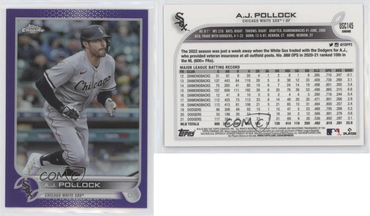 A.J. Pollock 2022 Topps Chrome Update Purple Parallel #USC145 Chicago White  Sox