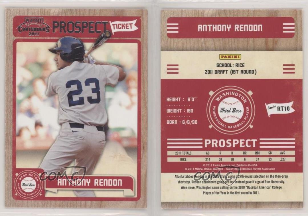 2011 Contenders Prospect Ticket #RT10 Anthony Rendon Rookie Nationals 