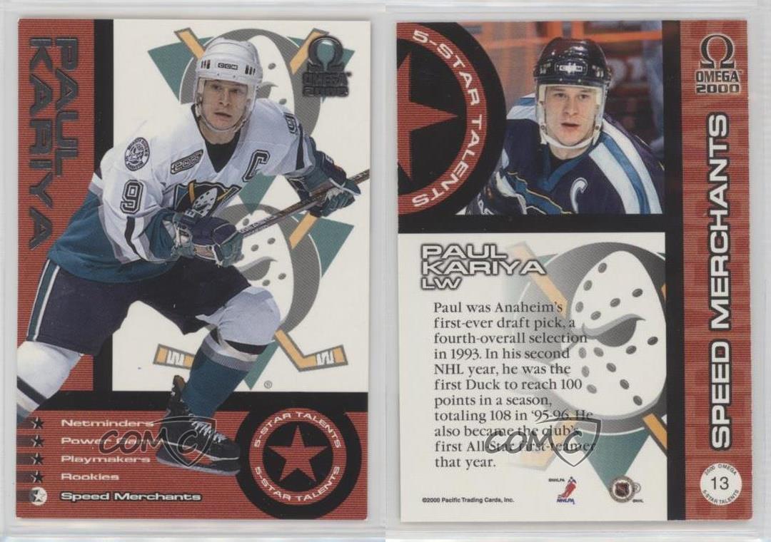 1999-00 Pacific Omega 5 étoiles Talents Paul Kariya soldes #13 HOF
