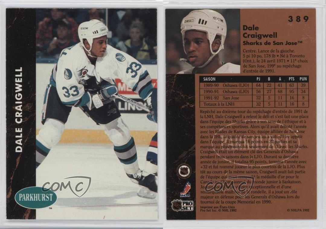91-92 Parkhurst French #389 dale craigwell-San Jose Sharks Augsburg Panther AEV
