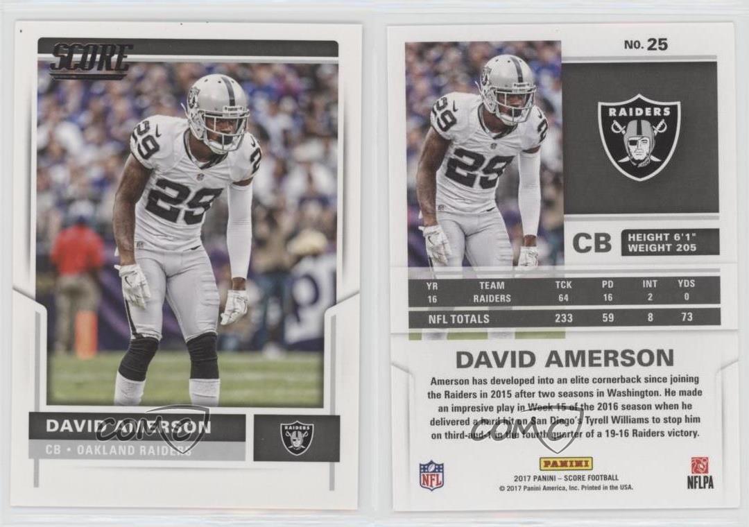 2017 Score Football #25 David Amerson Oakland Raiders at 's Sports  Collectibles Store