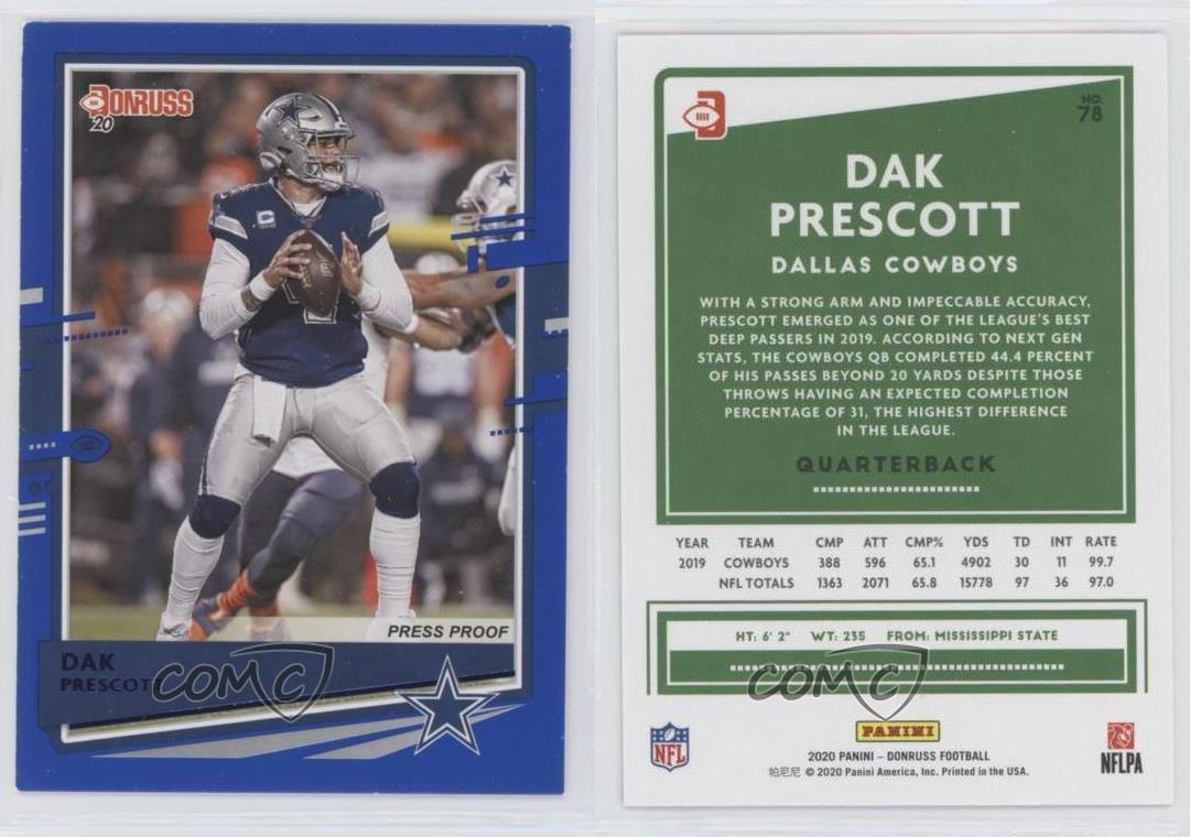 Dak Prescott Dallas Cowboys 2020 PANINI Donruss #78 NFL Trading Card 