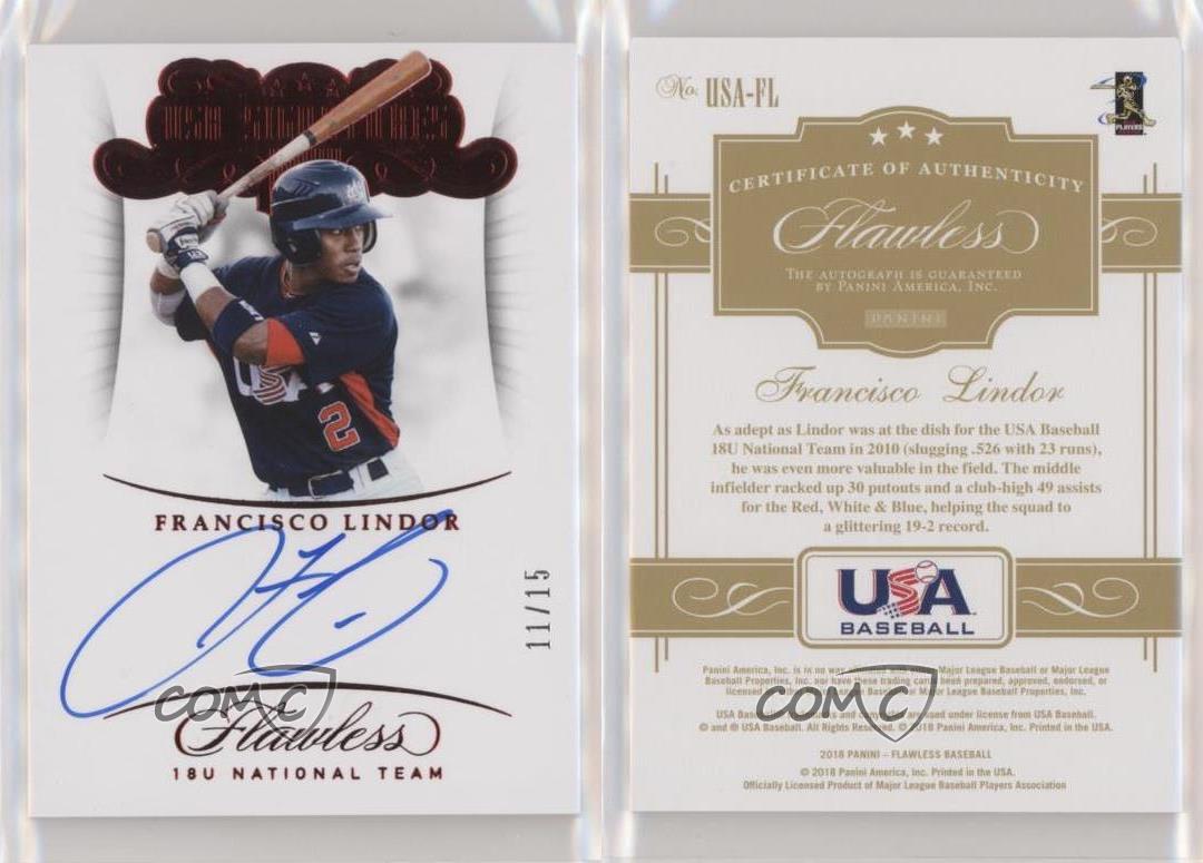 Panini Flawless USA Signatures Ruby 2018/15 Francisco Lindor #USA-FL automático - Imagen 3 de 3